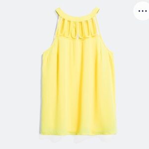 Yellow flowy halter sleeveless tank top with unique sheer cutout detail, Medium